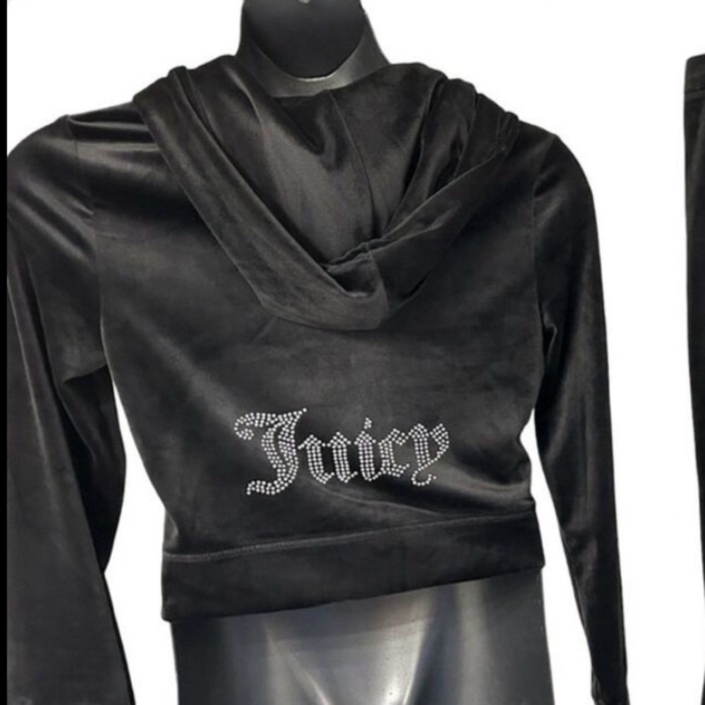 JUICY COUTURE BLACK LIQUORICE OG BLING RHINESTONE VELOUR TRACKSUIT *HOODIE* NWT - Picture 7 of 15